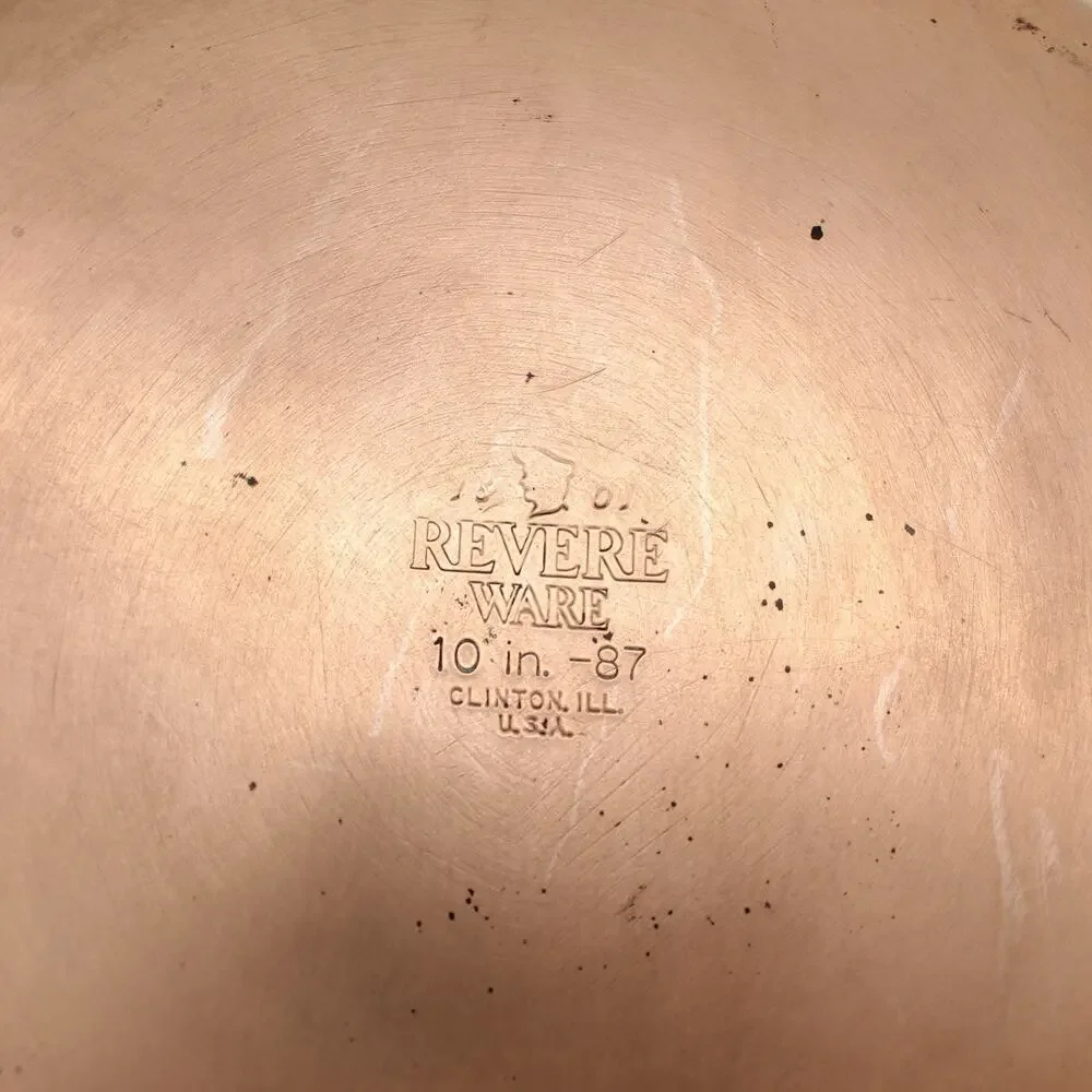 NICE! VTG Revere Ware 10” Skillet Pan Pre-‘68 Copper Bottom Double Ring (No Lid)